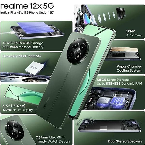 Buy Realme 12x 5G 8 GB RAM 128 GB Woodland Green Mobile Phone - Vasanth and Co
